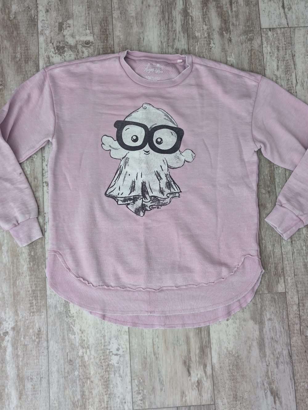 Light Pink Crewneck Sweater with Ghost Graphic